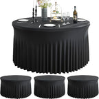 4 Pack Black Spandex Round Tablecloths for 60inch Table, Wrinkle Free 120inch Stretchy Fitted Round Table Cloths Covers with Skirt for Wedding Birthday Parties Banquet Events by Htper