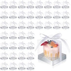 Thenshop 50 Pcs Clear Cupcake Boxes Individual 3.5 Inch, Silver by Thenshop