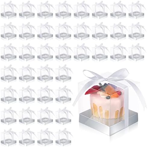 Thenshop 50 Pcs Clear Cupcake Boxes Individual 3.5 Inch, Silver by Thenshop