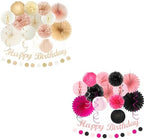 Champagne-Gold Beige Fall Boho Birthday Party-Decorations and Hot-Pink Black Girls-Women Birthday Party-Decorations by Huglony