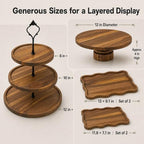 7-Piece Acacia Wood Dessert Table Display Set with 4 Wavy Trays - Image 3