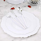 WDF 100pcs Silver Plastic Plates - High-end Baroque Design - Heavy Duty White &Silver Plates for Christmas Upscale Parties &Wedding - Image 3