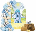 Blue Windmill Arch Backdrop Covers 6x3ft(HxW) for Barn Farm Birthday Party Decorations Double-Sided Chiara Arched Stand Fabric Cover Kids Baby Shower Parties Tablecloth Props by HISDH