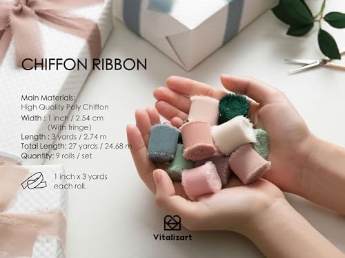 Vitalizart 17" Pearly-Lustre White Wrapping Paper Set With Silk Like Satin Ribbon & Gift Tags & 1" x 27 Yd Chiffon Silk Ribbon Mixed Color - Image 3