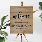 Andaz Press Large Wooden Welcome Sign for Wedding Rustic Welcome Sign 16" x 20" Wedding Of Custom Names & Date Fall Wedding Signage English Oak MDF Wood Finish Wedding Reception Indoor Outdoor Signs - Image 2