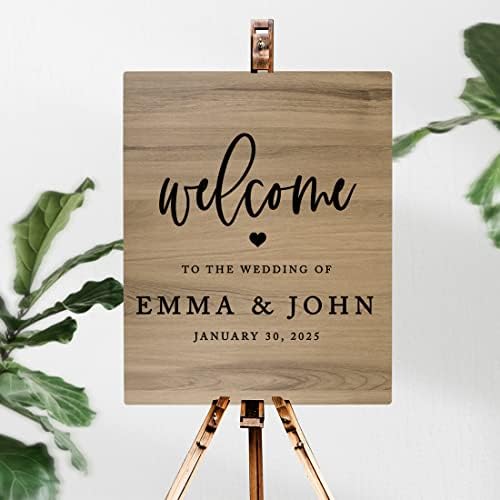 Andaz Press Large Wooden Welcome Sign for Wedding Rustic Welcome Sign 16" x 20" Wedding Of Custom Names & Date Fall Wedding Signage English Oak MDF Wood Finish Wedding Reception Indoor Outdoor Signs - Image 2
