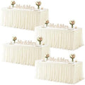 HB HBB MAGIC Ivory Table Cloth Spandex Table Covers 8ft Fitted Tulle Tablecloth Rectangular Desk Skirt Stretch Cream Table Cloths Covers Party Banquet Birthday Baby Shower Wedding Table Cloth, 4 Pack by HBBMAGIC