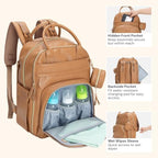 BabbleRoo Leather Diaper Bag Backpack - Baby Essentials Travel Baby Bag, Multi function, Water Resistant, with Changing Pad, Stroller Straps & Pacifier Case – Unisex, Light Brown - Image 6
