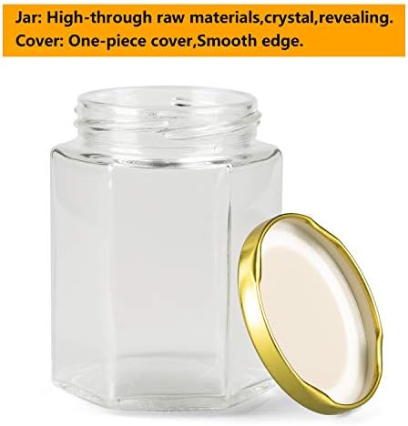 10 oz Hexagon Jars,Clear Glass Honey Jars With Lids(Golden),Small Mason Jars For Honey,Foods,Jams, Liquid,Herb Spice Canning Jars For Storage,Party Favor,20 Pack - Image 3