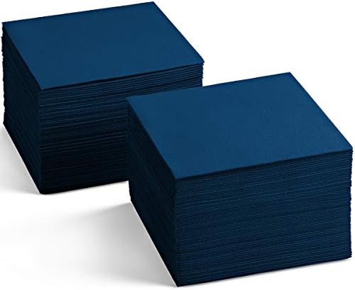 Disposable Linen-Feel Blue Napkins, 6.5" x 6.5" Paper Napkins For Wedding, Party, Dinner Or Holiday (100 Pack) by SERVIETTO
