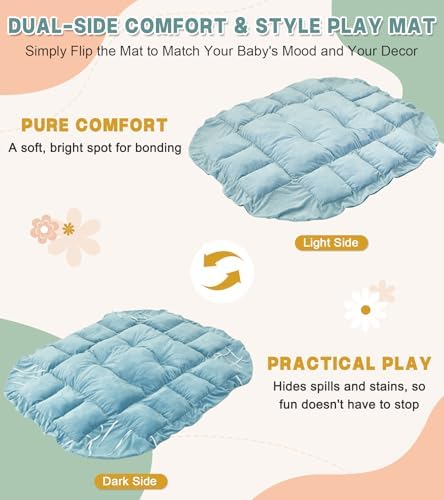 5-in-1 Baby Play Gym and Tummy Time Mat, 12 Learning Cards, Plush Activity Mat with 6 Toys, Baby Gym, Convertible to Ball Pit, Baby Gift, Blue - Image 4