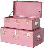 Vixdonos Decorative Large Metal Box Storage Trunk Chest Set of 2 College Dorm Organizer with Hardware Hasps and Handle for Home Deocr,23.7X14.2X9.5 Inches,Deep Pink by Vixdonos