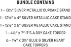 Beistle It’s A Boy Dessert Display Bundle – Silver Metallic Cupcake Stand, 2-Tier Cake Stands & Glitter “It’s A Boy” Cake Topper with Heart Picks, Baby Shower & Reveal Party Supplies for Food Tables - Image 2