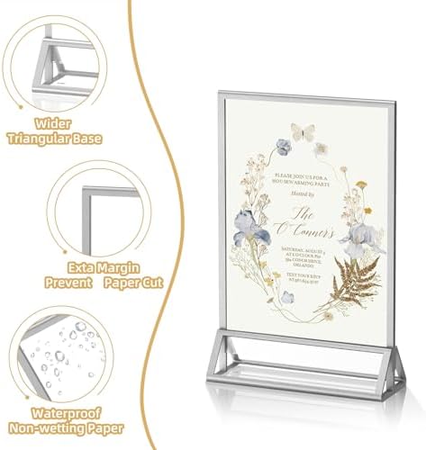 PPH-Sisy 5x7 Acrylic Sign Holder, 14 Pack Silver Picture Frames Table Top Sign Holders Flyer Menu Holder, Double-Sided Clear Photo Frames for Wedding Office Home Event - Image 4