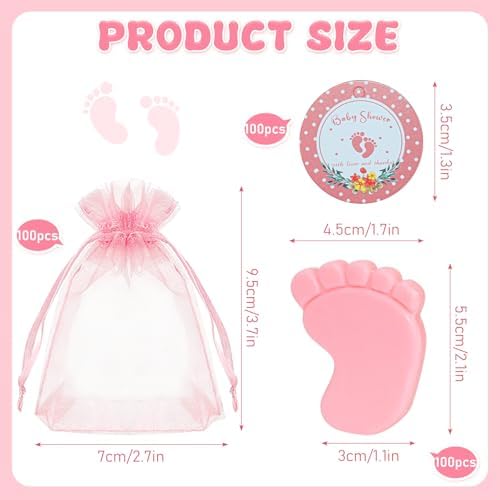 100 Sets Baby Shower Soap Favors, Baby Feet Scented Soap, Pink - Image 2