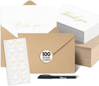 100 Pieces of White With Gold Thank You Cards, Two Thank You Notes Designs, 4x6 Inch Thank You Card, Elegant Thank You Cards Baby Shower, Thank You Cards With Envelopes Bulk with 120 Stickers, Free by Unknown