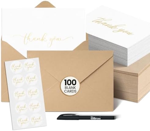 100 Pieces of White With Gold Thank You Cards, Two Thank You Notes Designs, 4x6 Inch Thank You Card, Elegant Thank You Cards Baby Shower, Thank You Cards With Envelopes Bulk with 120 Stickers, Free by Unknown
