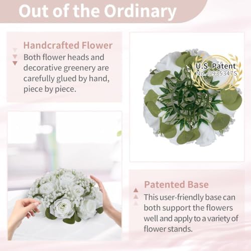 NUPTIO Flower Balls for Table Centerpieces: White Fake Flowers, 8.6 Inch - Image 5
