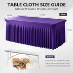 Wish Care 6 Pack Dark Purple Spandex Table Clothes for 6 Foot Rectangle Tables, 6FT Wrinkle Free Fitted Tablecloths Ruffles Design Table Cover for Party, Banquet, Wedding and Events - Image 3