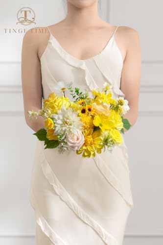 TINGE TIME Artificial Flowers Combo, Rose Dahlia Yellow Wedding Flowers - Image 6