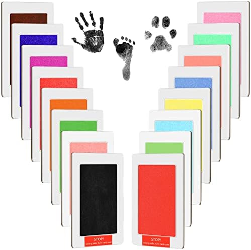 48 Pcs Inkless Baby Footprint Kit Includes 16 Pcs Colorful Ink Pad and 32 Imprint Card for Baby Hand and Footprints, Handprint Dog Paw Print Kit for Newborn Registry Gifts Family Printing Mom Girl by Teling