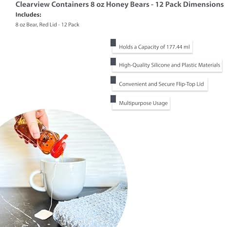 12 Pack - 8 Ounce Plastic Honey Bears w/Red Lids - Image 3