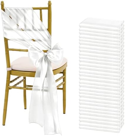 fani White Satin Chair Straps Bows,60 PCS 7x108 Inch,Chair Sash by fani