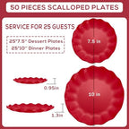LIYH 50 Pcs Red Plastic Plates Reusable Christmas Plastic Plates Unbreakable Holiday Dinnerware Set Scalloped Plate for Christmas Day,Dishwasher Safe BPA Free (25Guests) - Image 3