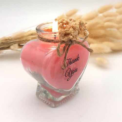 Wedding Favor Guest Bulk, Set of Heart Glass Candle Party with Custom Sticker and Dried Flowers Bridal Party, Baby Shower Gifts (Pink, Set of 50) by GiftUp
