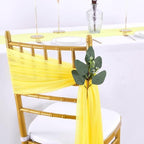 QueenDream Yellow Chair Sashes Wedding: 16 Pieces Long Sheer Wedding Aisle Chair Decorations Tulle Chairs Covers with Artificial Eucalyptus - Image 6