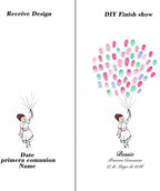 Customized Communion Gift Fingerprint Guest Book Canvas for Baby Shower Decorations Girl Holding Balloons DIY Thumbprint Painting with Wooden Hanger Ready to Hang-80x120cm - Image 3