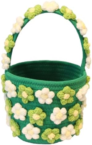 Handwoven 3D Floral Basket with Handle 12" × 7" × 6" by Unknown