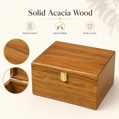 Wooden Keepsake Box, Acacia Storage Memory Box with Hinged Lid - Image 4