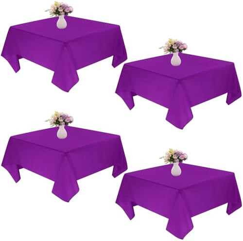 4 Pack Square Table Cloth 52x52 Inch Purple Tablecloth Machine Washable Fabric Polyester Table Cover for Dining, Buffet Parties, Picnic, Events, Weddings and Restaurants（Purple） by JALANCY