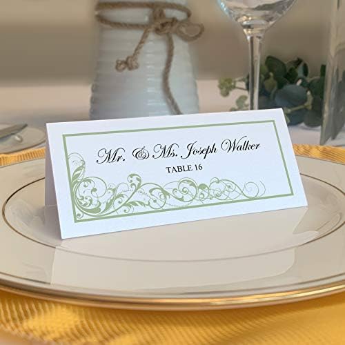Scribble Vintage Swirl Place Cards, Sage, Set of 60, Pre-cut and Scored by DocumentsandDesigns