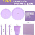 MirthMood 350PCS Plastic Lavender Plates,Lavender Disposable Plates Set - Image 2