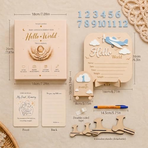 Baby Announcement Sign – Monthly Milestone Signs - Gift Registry By Name, 3D Wooden Baby Welcome Sign with Dreamy Sky Adventure Details, Monthly Keepsake Numbers, Baby Room Décor, Forever Keepsake - Image 2