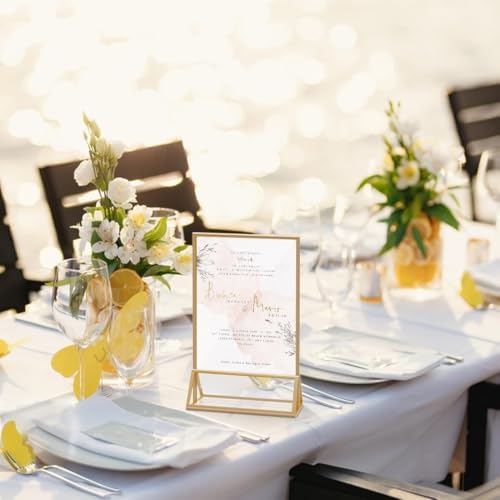 PPH-Sisy 4x6 Acrylic Sign Holders 12 Pack Gold Picture Frames Table Top Sign Holders Flyer Menu Holder, Double-Sided Photo Frames Clear Display Stand for Wedding Party Home Office - Image 2
