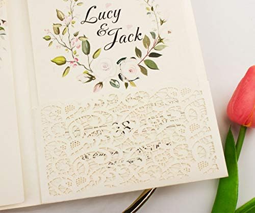 25 sets Vinatge Pearl Ivory Tri Fold Wedding Invitations Cards With Envelopes Inserts for Bridal Shower Birthday 5X7 - Image 2
