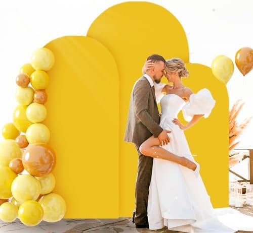 FOTSHARER Gold Wedding Arch Cover Set of 3 Arch Cover Backdrop Fabric 4FT 5FT 6FT Spandex Round Top Arch Covers for Bolloon Arch Stand Covers Frame Arch Backdrop Cover Set for Baby Shower Parties - Image 6