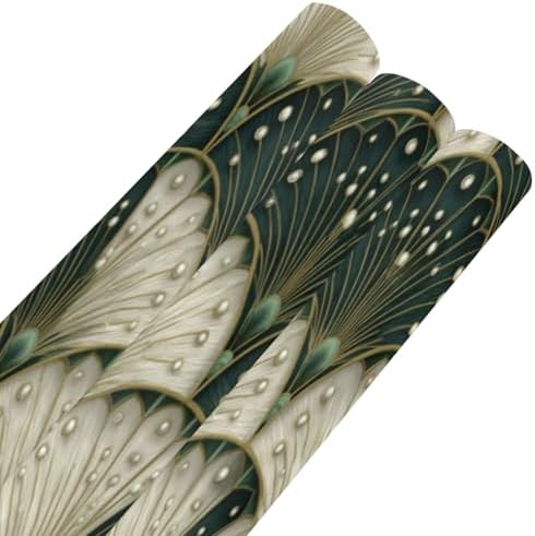 pnyoin Merry Christmas Wrapping Paper Roll,Art Deco Fan Green Gift Wrap Perfect for Xmas,Birthday,Weddings, Brides, Holidays, Baby Showers，58 x 23 inches,3 Roll - Image 6
