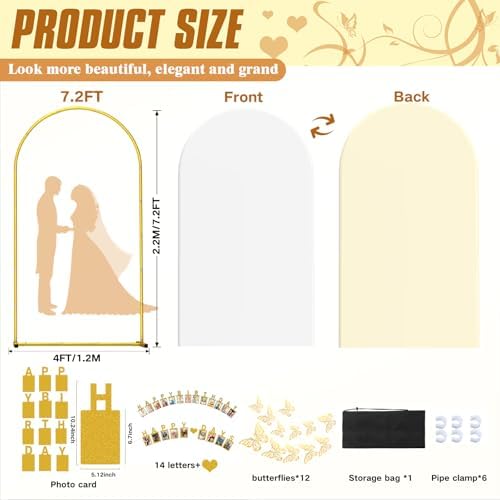 7.2FT Wedding Arch Backdrop Stand and Cover ,Double-Color Spandex Fitted Arch Covers Round Top Balloon Arched Frame for Wedding/Baby Shower/Birthday/Party/Graduation /Indoor Outdoor Use (White +Ivory - Image 2