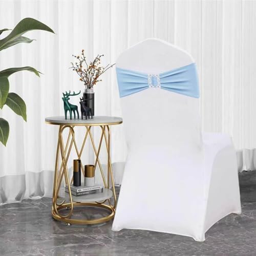 Spandex Baby Blue Chair Sashes Bows 50 PCS Stretch Chair Cover Band - Image 4