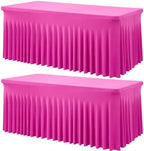 2 Pack Hot Pink Spandex Table Clothes for 6 Foot Rectangle Tables, Wrinkle Free Fitted Table Cover 6ft Fuchsia Stretch Tablecloths with Skirt for Parties Weddings Birthday Banquet Baby Shower by Htper