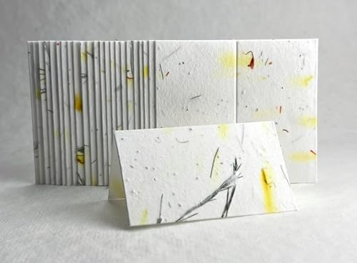 Of The Earth Handmade Paper - Wildflower Seed Paper Folding Table Card - Place/Name/Gift - 3.5" x 4" - Set of 96 (43s Yellow & Fern) - Image 3