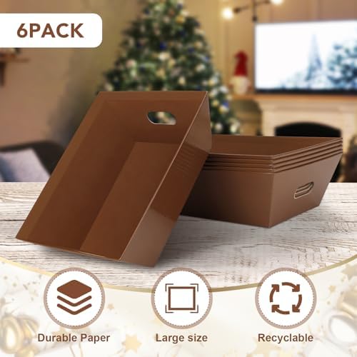 6PACK Brown Baskets For Gifts Empty, 10x8” Sturdy Kraft Paper Hampers with 6 Clear Bags and 6 Pull Bows, DIY Gift Basket Kit for Christmas, Thanksgiving, Wedding - Image 5