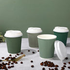 Whaline 100Pcs Sage Green Disposable Coffee Cups with Lids 8oz Gradient Green Paper Cups Corrugated Ripple Wall Insulated Hot Cups for Home Office Party Supplies - Image 4