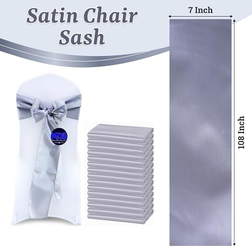 MDS® Pack of 75 Satin Chair Sashes for Wedding & Events – Light Silver - Image 3