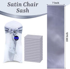 MDS® Pack of 300 Satin Chair Sashes for Wedding & Events – Light Silver - Image 3
