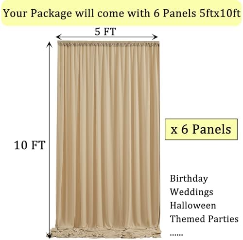 30ft x 10ft Wrinkle Free Champagne Backdrop Curtains for Parties, 6 Panels 5x10ft Thick Polyester Photo Backdrop Drapes for Wedding Birthday Party Photography Background Stand - Image 5